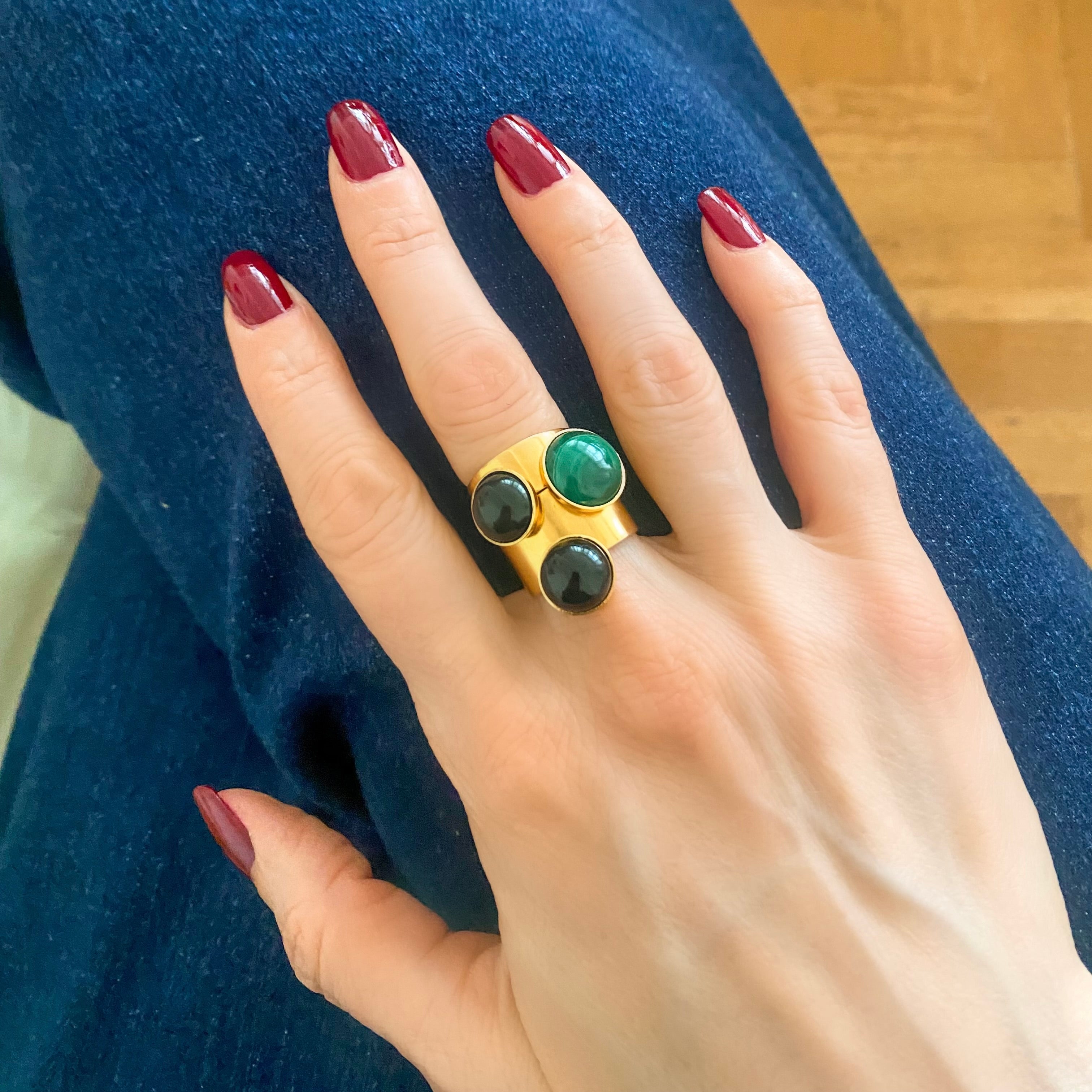 Bague Dita agate noire et malachite