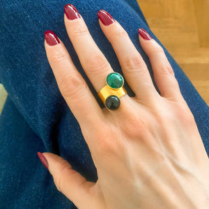 Bague Dita agate noire et malachite