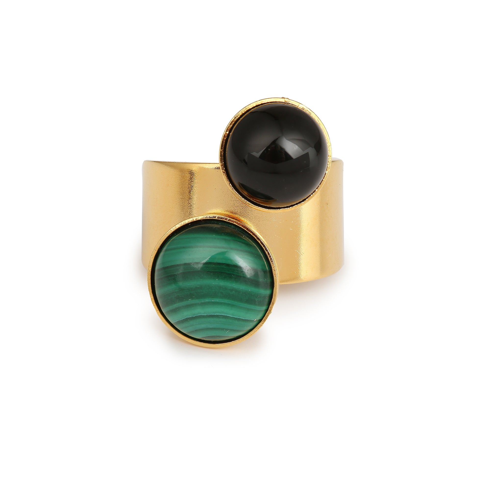 Bague Dita agate noire et malachite