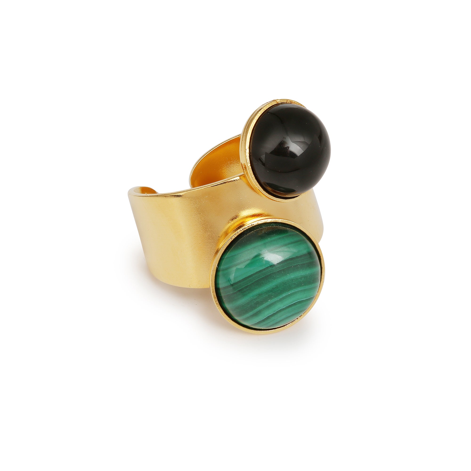 Bague Dita agate noire et malachite