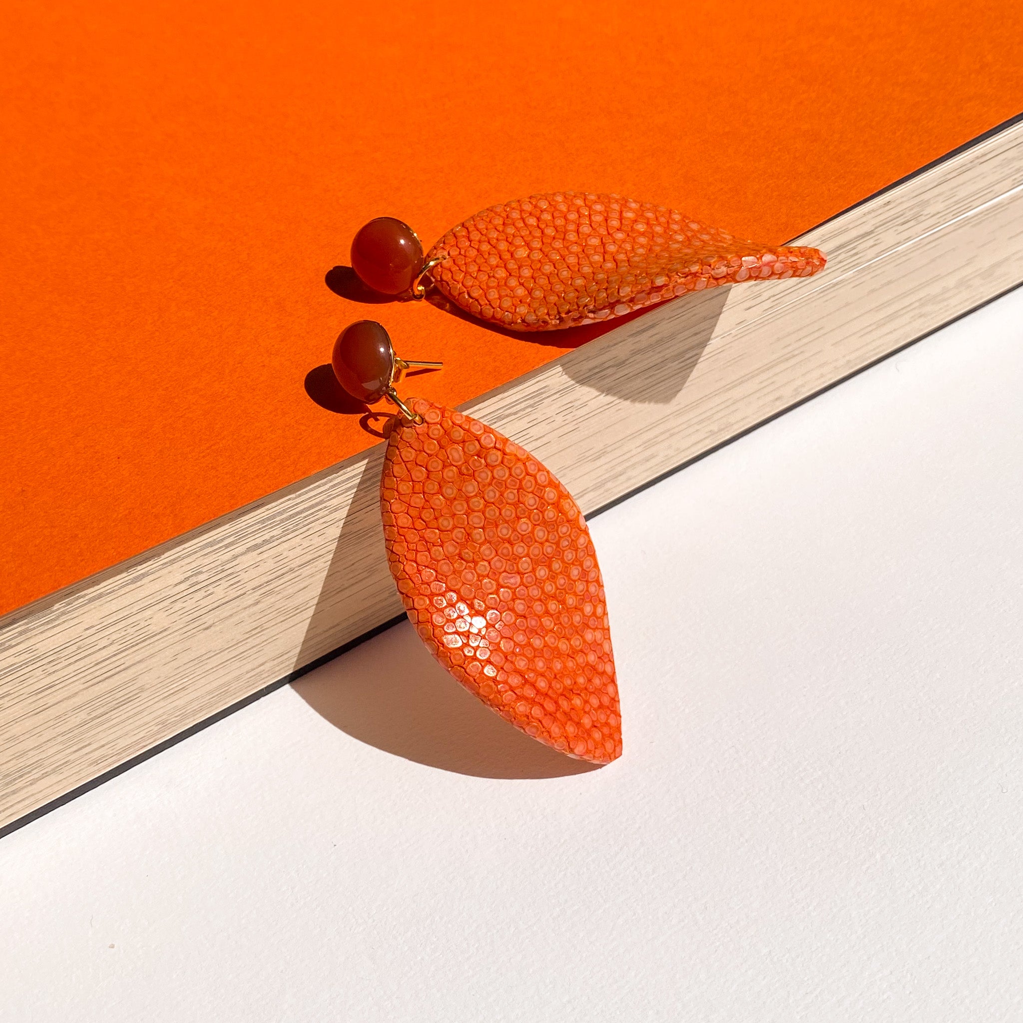Boucles d'oreilles galuchat Gloria orange