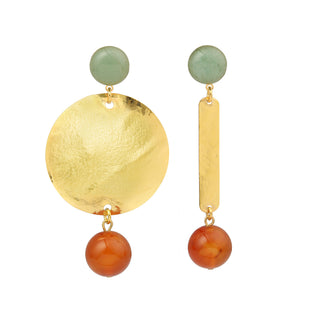 Boucles d'oreilles dépareillées dorées  24K pierres naturelles YOUM