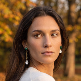 Boucles d'oreilles dépareillées Gaspard - Nacre blanche & malachite