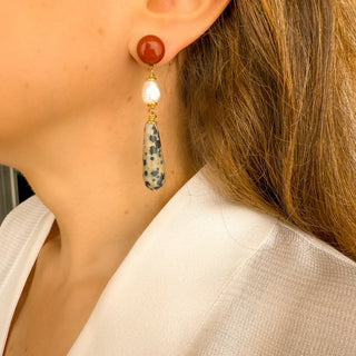 Boucles d'oreilles Jules en pierres naturelles pour oreilles percées et clips, portées