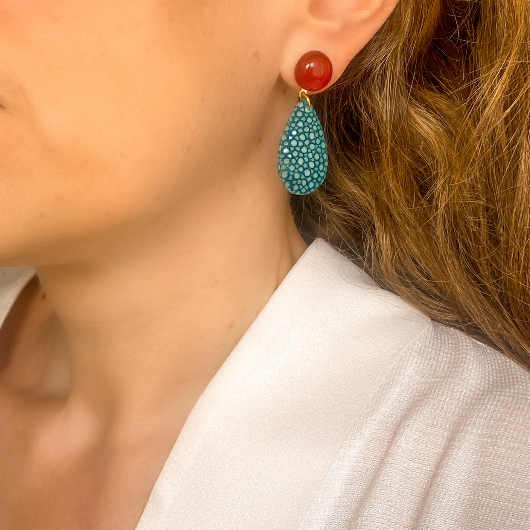 Boucles d'oreilles galuchat bleu canard Gina