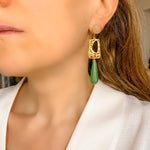 Charger l&#39;image dans la galerie, Boucles d&#39;oreilles pendantes agate verte Gustave longues
