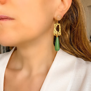 Boucles d'oreilles pendantes agate verte Gustave longues