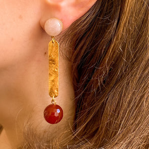 Boucles d’oreilles asymétriques Isabelle aventurine et agate rouge