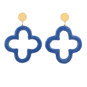 Boucles d'oreilles Trèfle galuchat noir