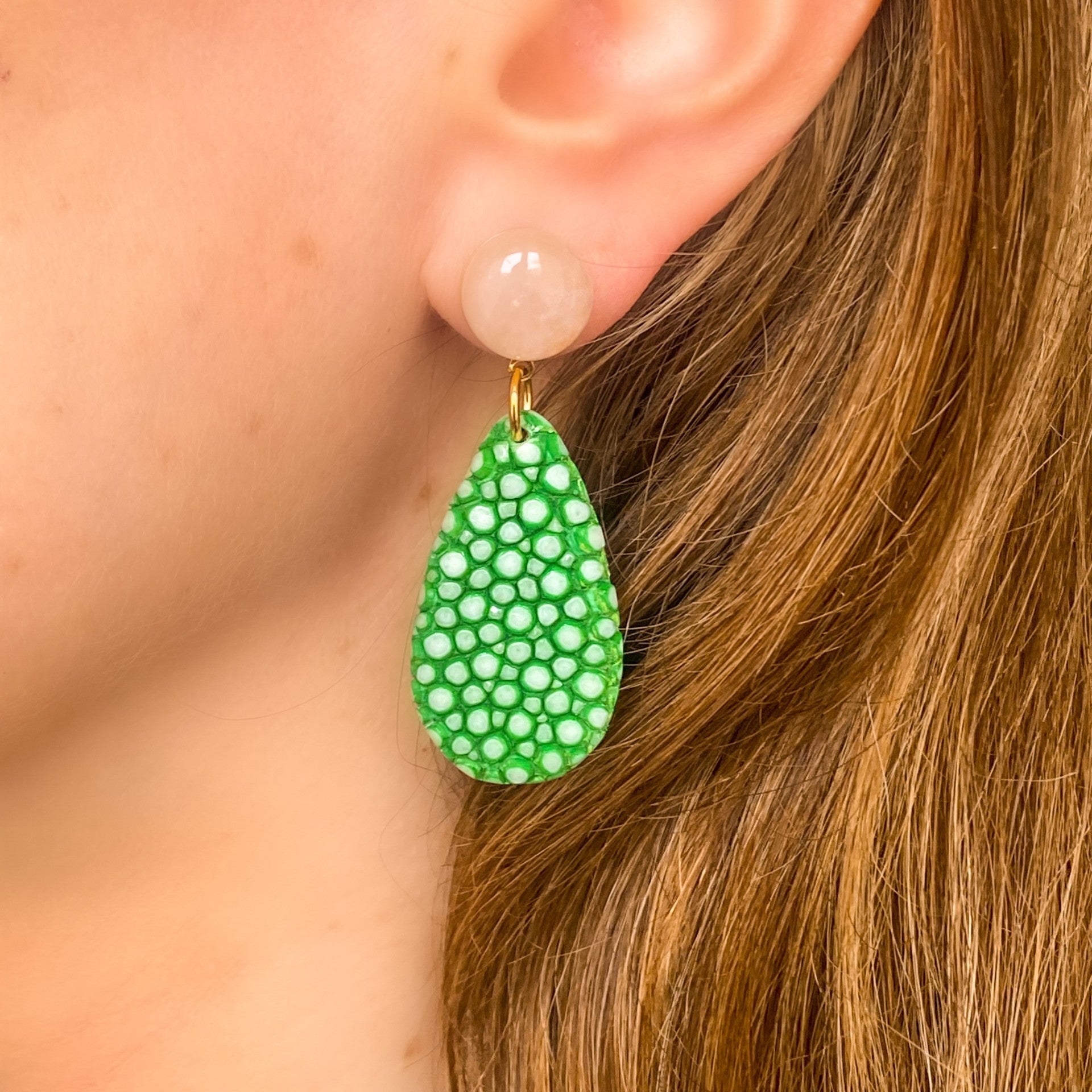 Boucles d'oreilles galuchat verte Gil