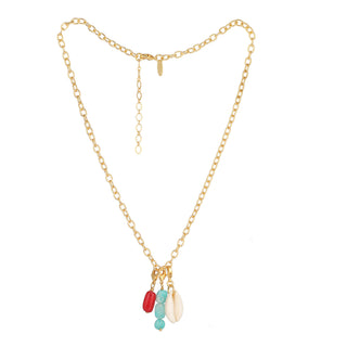 Collier charms Casey Youm — chaîne dorée à l’or fin 24k, charms pierres et coquillage interchangeables, packshot sur fond blanc.