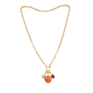 Collier charms Clara Youm — chaîne dorée à l’or fin 24k, charms pierres & perles naturelles interchangeables, packshot sur fond blanc.