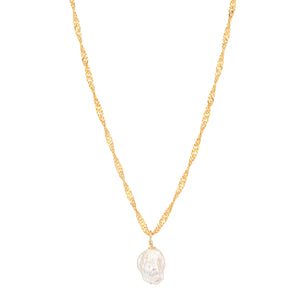 Collier doré et perle blanche Lou