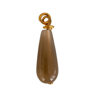 Charm agate grise pour créoles Youm à personnaliser, pierre naturelle montée sur laiton doré à l’or fin 24 carats.