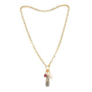Collier charms Candice Youm — chaîne dorée à l’or fin 24k, charms pierres & perles interchangeables, packshot sur fond blanc.