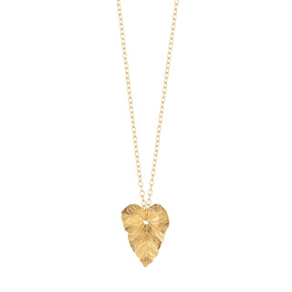 Collier sautoir feuille Celian Youm — doré à l’or fin 24k, pendentif feuille dorée, packshot sur fond blanc.  