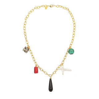 Collier Salomé Youm — doré à l’or fin 24k, perles + pierres naturelles, packshot sur fond blanc.  