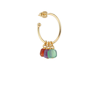 Créole Luc Youm en laiton doré à l’or fin 24k, avec des charms en agate et améthyste, à ccompléter avec des charms en pierres et perles nturelles.