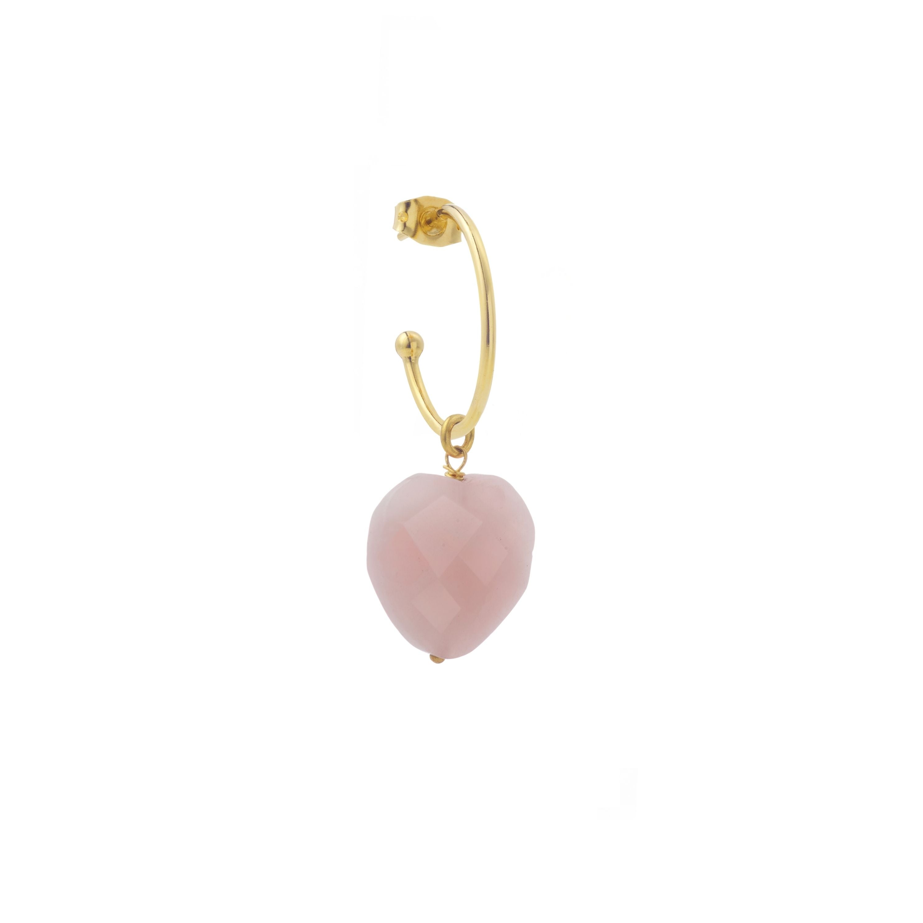 Boucle d'oreille créole cœur quartz rose Giulia - à l'unité