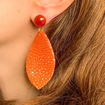 Boucles d'oreilles galuchat Gloria orange