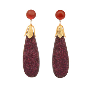 Boucles d'oreilles galuchat prune et cornaline Loulou