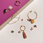 Charger l&#39;image dans la galerie, Boucle d&#39;oreille créole Milae améthyste, quartz rose et perle - à l&#39;unité
