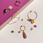 Charger l&#39;image dans la galerie, Boucle d&#39;oreille créole Bianca perle, pyrite et quartz rose - à l&#39;unité
