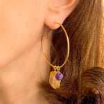 Charger l&#39;image dans la galerie, Boucle d&#39;oreille créole Monica améthyste et quartz jaune - à l&#39;unité
