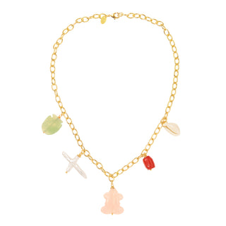 Collier Nami Youm — doré à l’or fin 24k, perles + pierres naturelles, packshot sur fond blanc.  